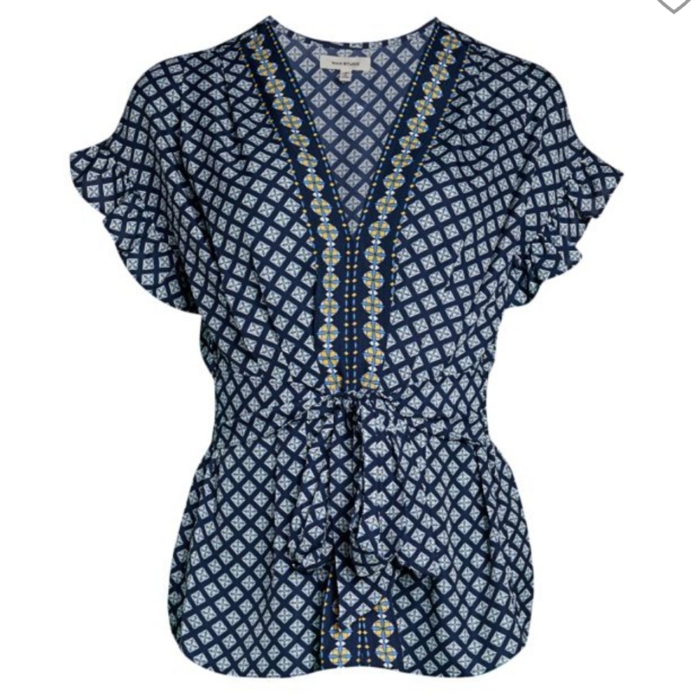 Max Studio Ruffle Sleeve Tie Waist Top